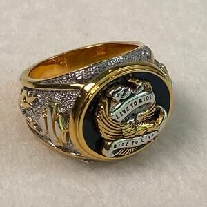HARLEY DAVIDSON 925 Silver Franklin Mint Live To Ride Mens Ring Size 10